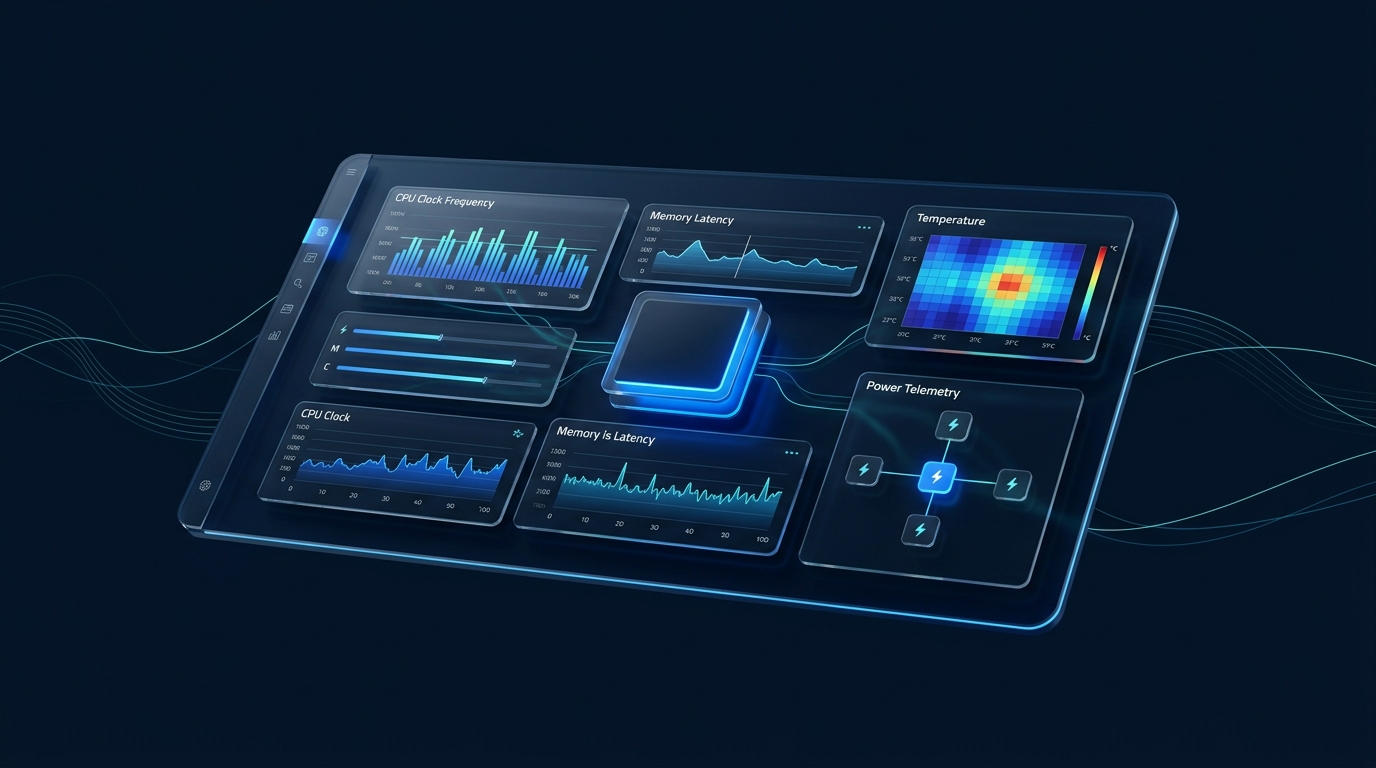 Interface de diagnóstico de hardware e monitoramento de telemetria de CPU memória e temperaturas em 2026